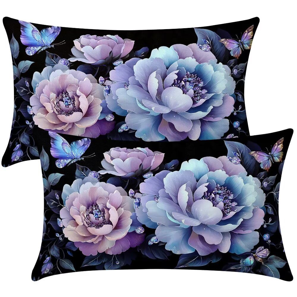 Flowers Cushion Covers 50x70 cm Set of 2 Decorative Pillows Butterfly Throw Pillow Case Rectangle Cushion Cover Couch Cushions Covers for Living Room Bedroom with Invisible Zipper 20x28 Inch -SC364