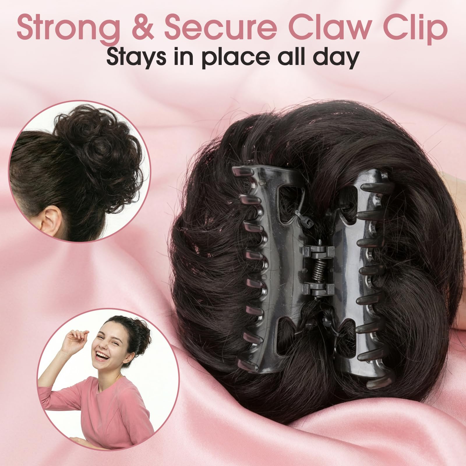 S-noilite Chignon Clip-in Capelli Umani con Ricci Naturali, Leggero e Voluminoso, Design a Clip Invisibile, Effetto Chignon da Salone per Ogni Giorno/Sposa/Festa, Nero Naturale #1B