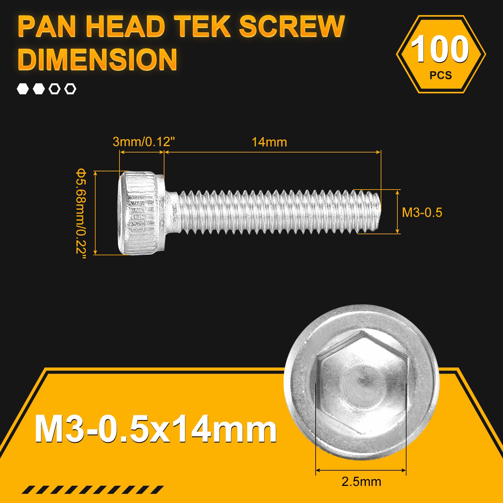 DTGN M3-0.5x14 Socket Head Cap Screws Bolts, 100Pack, Good for Road Bicycle Mountain Bike, Auto, Motorcycle - Image 2