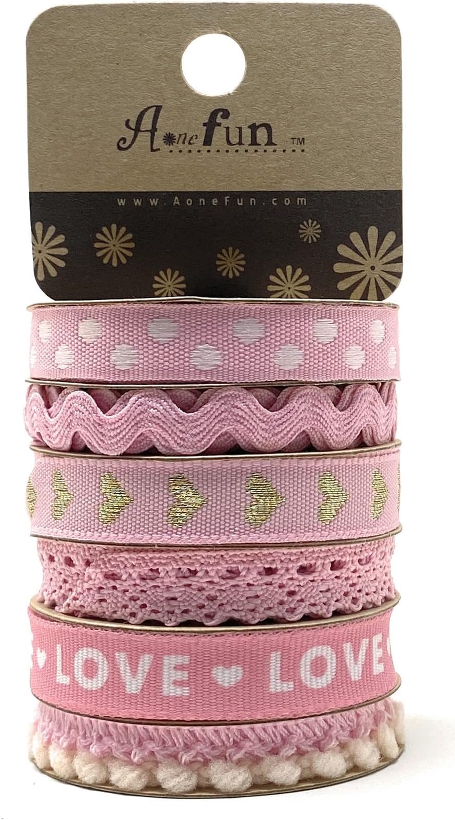 Pink Ribbon - Ribbons for Crafts Assorted Ribbon for Hair Cute Polka Dot Pom Pom Trim Pack Colorful RIC Rac Trim Set Cloth Thin Assortment Bundle Fabric Scraps for Crafts Fun Textured Variety Pack