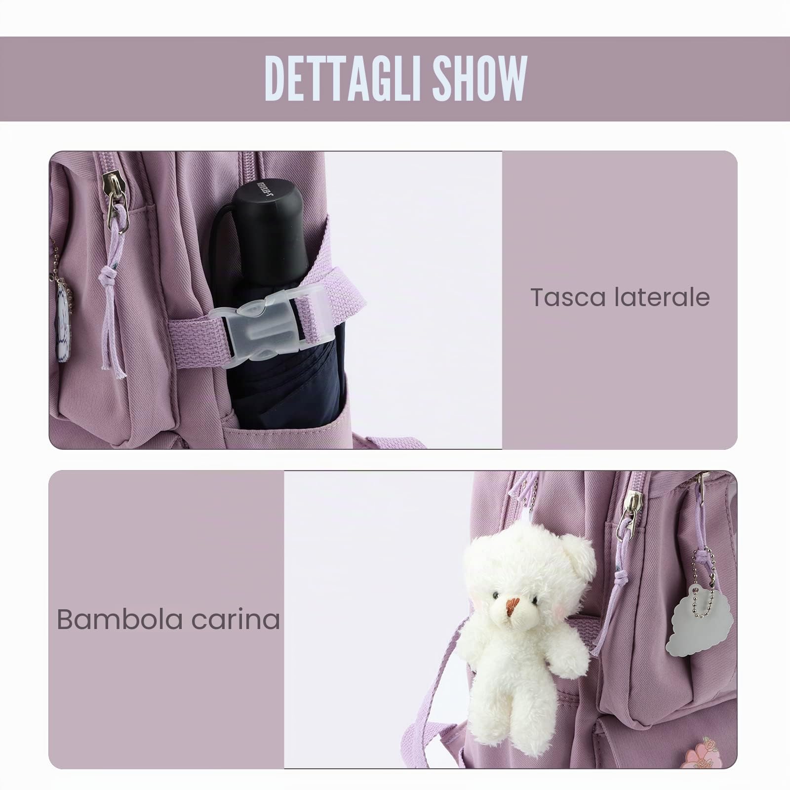 Zaino scolastico Kawaii per ragazze Zaino scolastico carino con zaino estetico con spilla e accessori