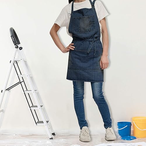 Miniatura 6 de CACHIL Delantal de mezclilla con 5 bolsillos para cocinar cocinas