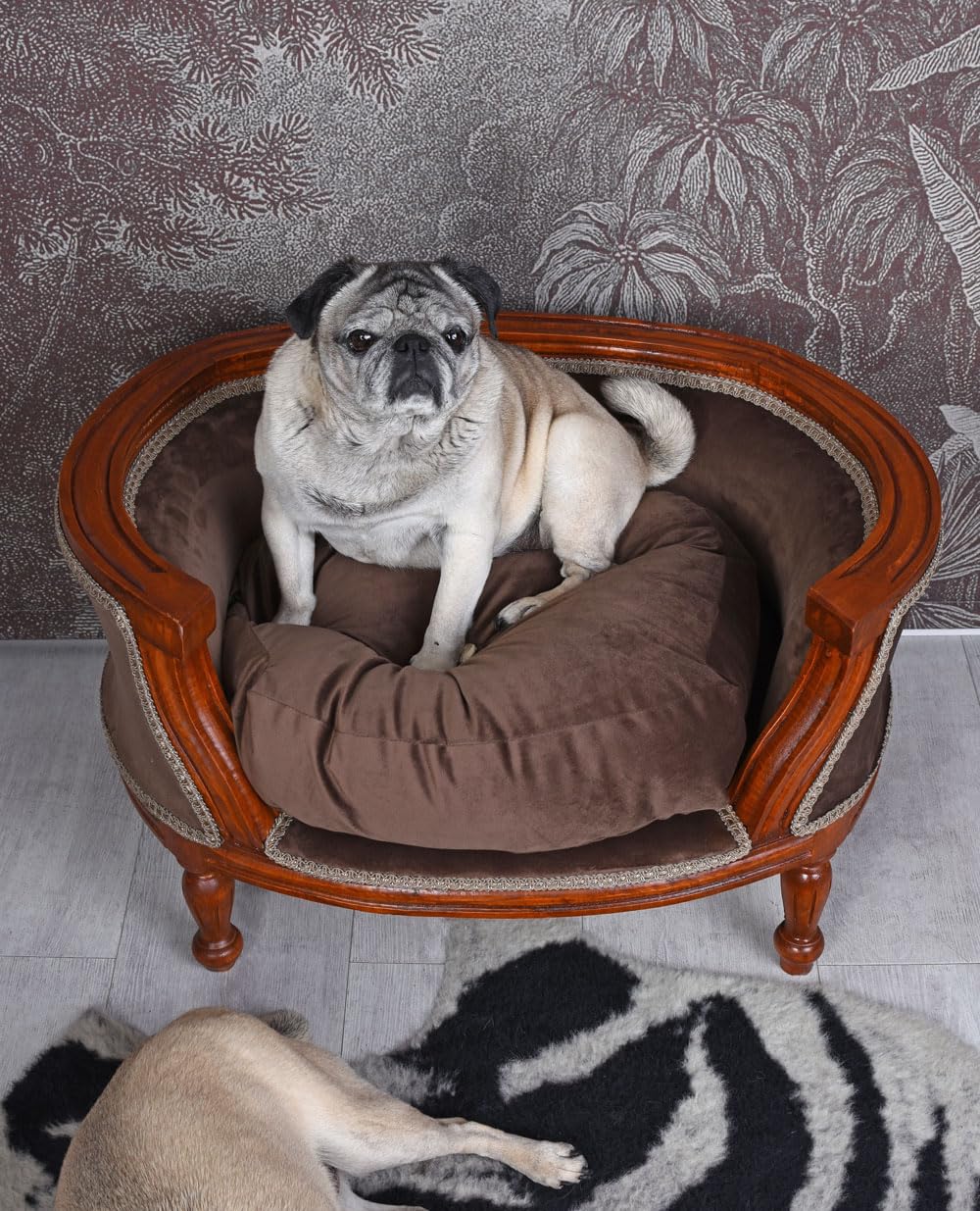 Cama barroca para perros con cojín, cesta para perros, cojín de terciopelo marrón, 70 cm, cat701g70