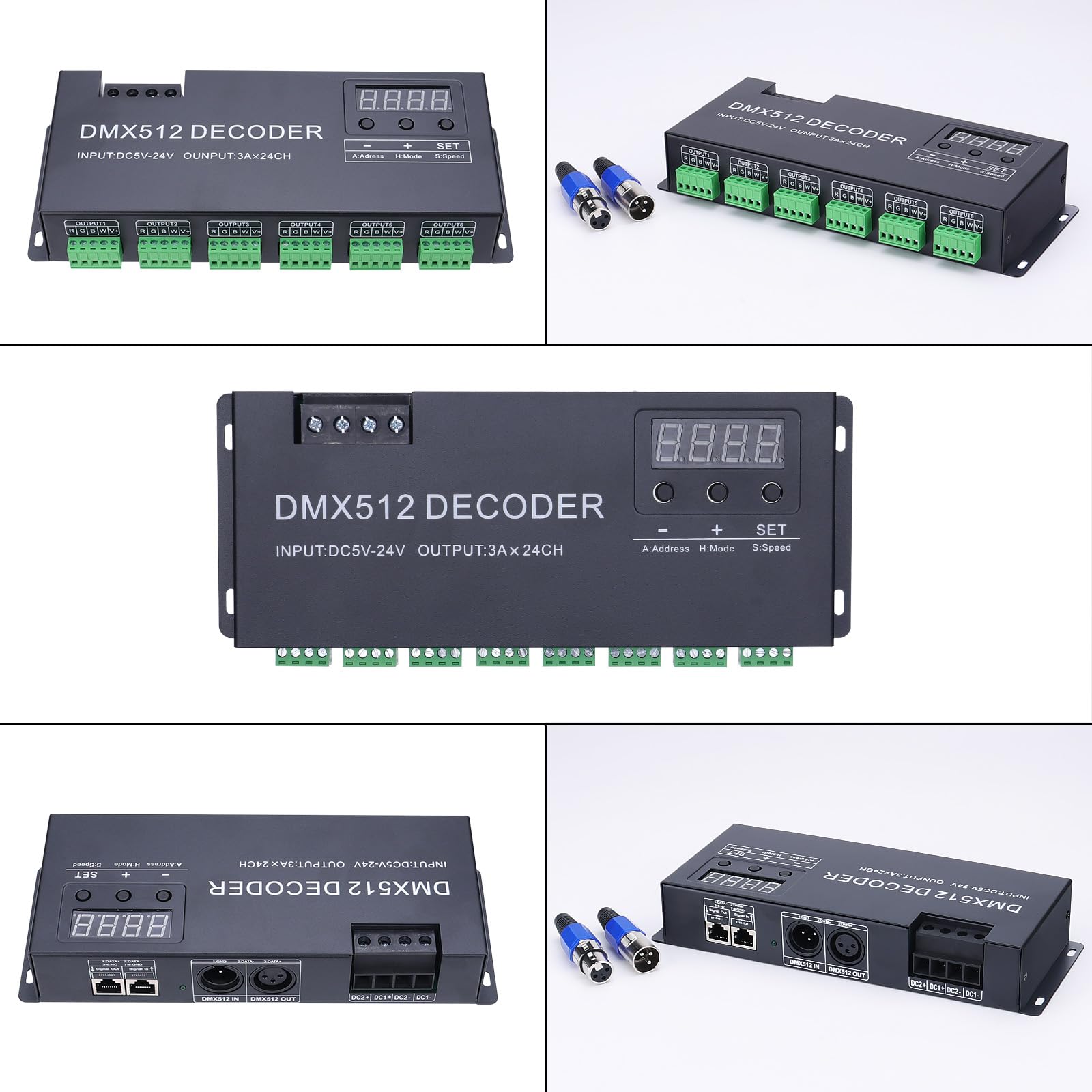 JOYLIT Display Digitale DMX LED Decoder Controller 24CH, DC 5-24V 3A/CH 4 Canali/Gruppo 6 Gruppi ad Alta Potenza DMX512 RGBW RGB Striscia Luminosa Decoder Dimmer Controller