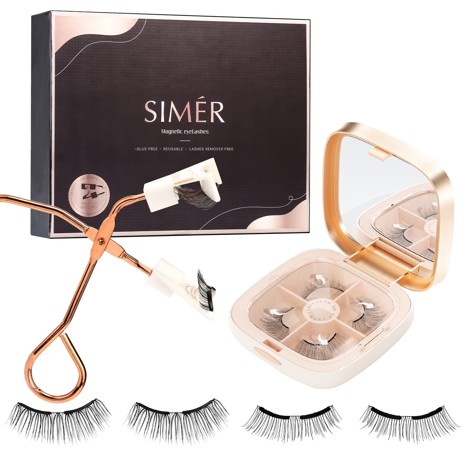 SIMER Dual Magnetic Eyelashes Soft 7-13mm Fluffy False Lashes Mink Natural Look 4D Lash Extension Cat Eye Lashes Self Adhesive Eyelashes（Sweet Girl Style）