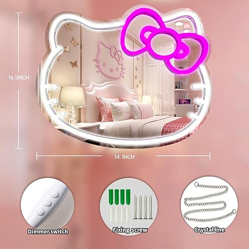 Miniatura 9 de MCJSGSP Anime Hello Kit Espejo con letreros de neón para vestuario, sala de estar, decoración de dormitorio de niña, espejo acrílico con regulable
