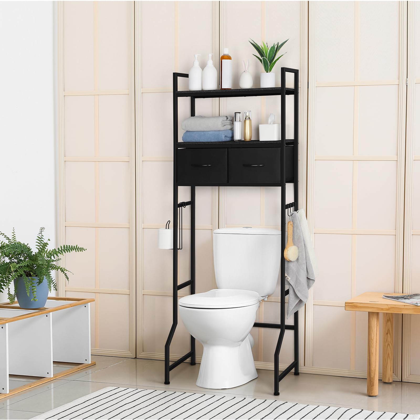 Amazon｜ETELI トイレ上収納 バスルームキャビネット 3段 自立式