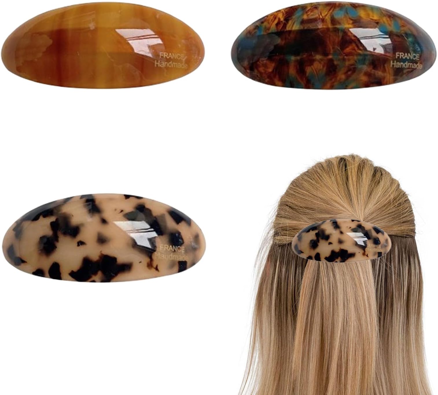 3 PCS Acetate Hair Barrette, Oval Barrette, Vintage Hair Barrette for Women, French Clip for Hair, French Tortoise Shell Hair Clips Vintage Snap Hair clips Accessories Gifts for Women Girls Thick Hair