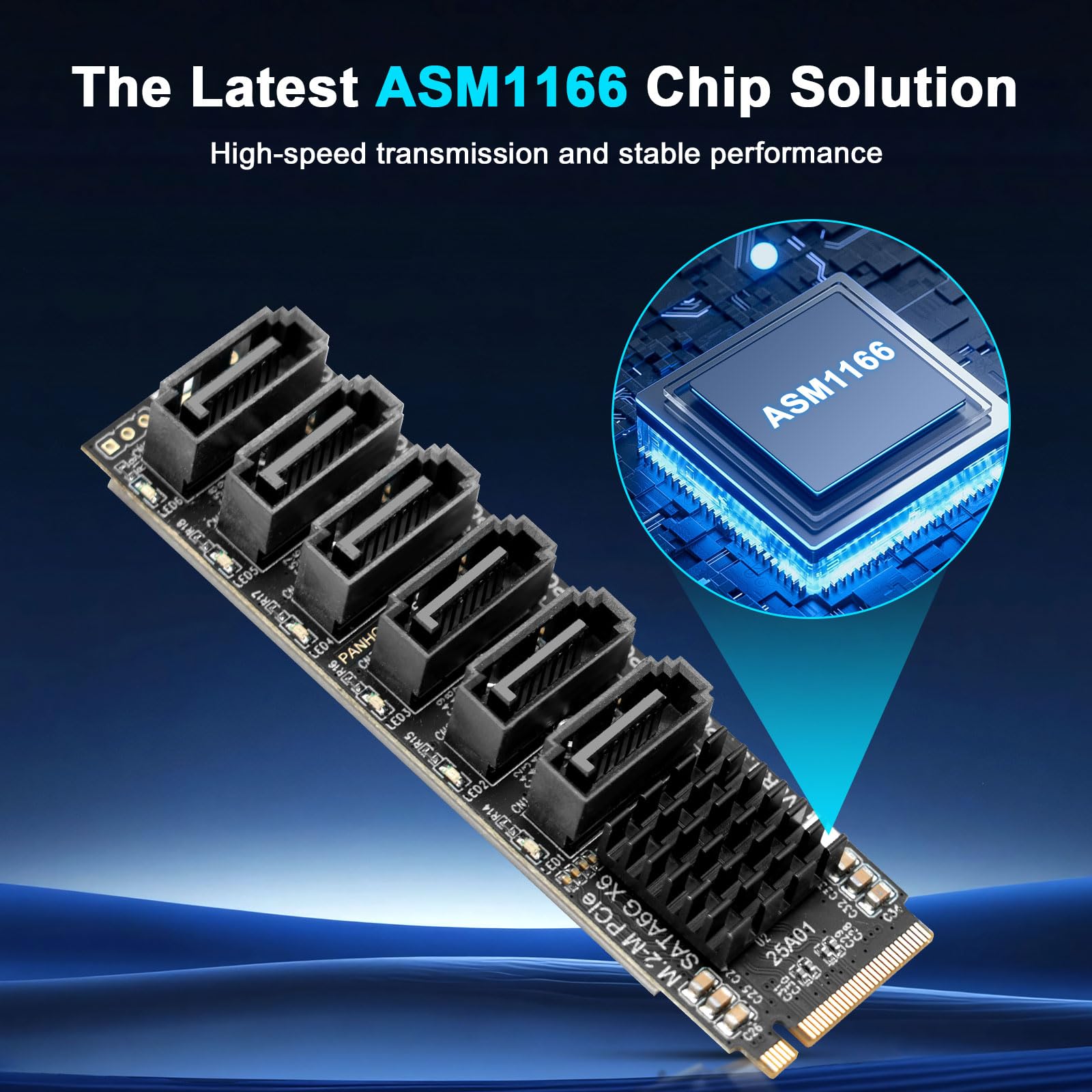 Scheda di espansione M.2 a SATA3.0, 6 porte SATA 3.0 controller PCIe per chip ASM1166, 6 x SATA3.0 6 Gbps, scheda adattatore PCIE3.0 X2 16 Gbps