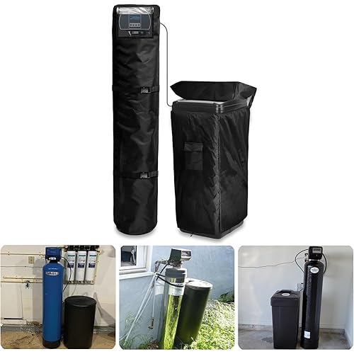 Bitubi 2Pcs Water Softener Cover, Outdoor Softener Tank/Filter Cover + Brine Tank Cover,Upgraded Top with Adjustable Transparent PVC Window, All Weather Protection, Black