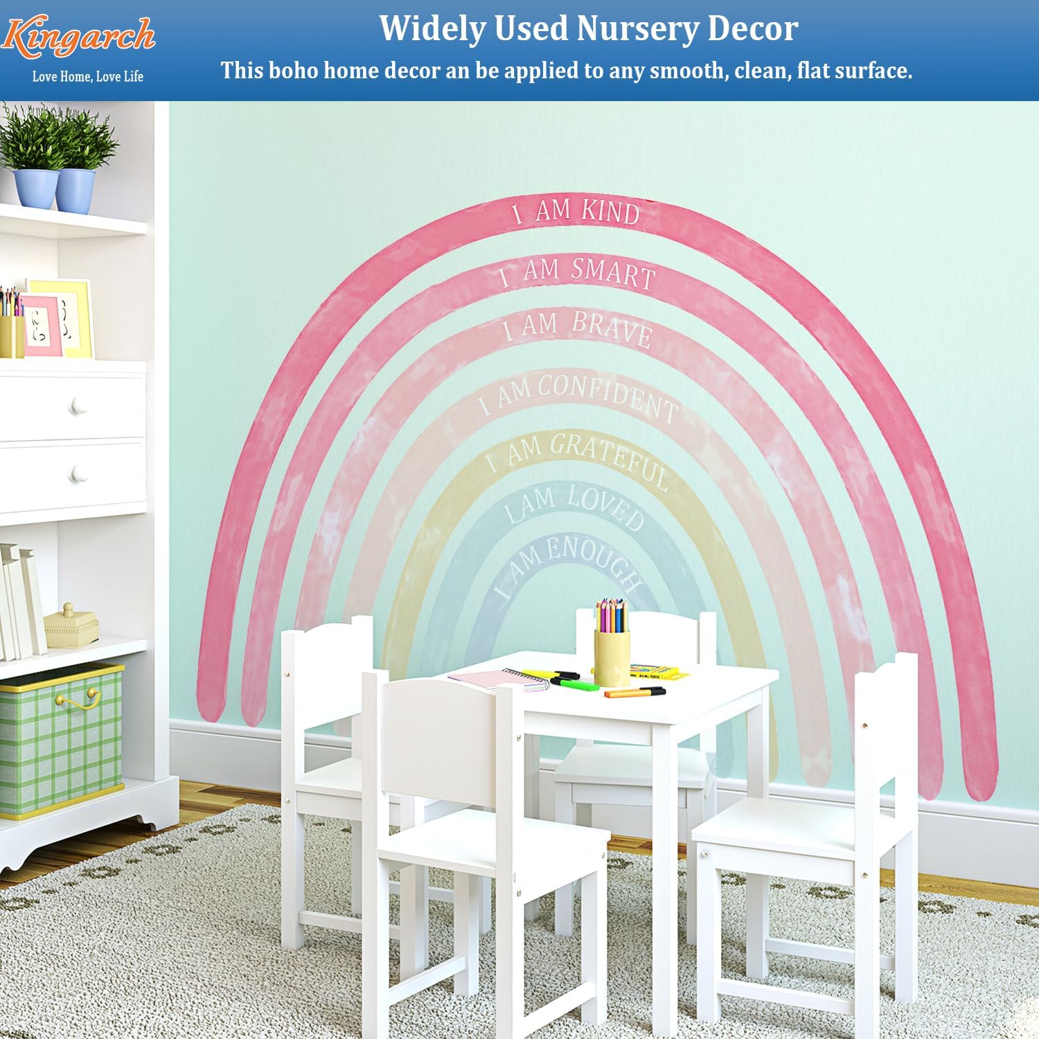 Large Colorful Rainbow Wall Decals, Insparational Peel and Stick Fabric Nursery Wall Decor, Removable Home Room Wall Decor Murals Stickers for Kids Girls Toddler Bedroom Living Room Playroom image 3