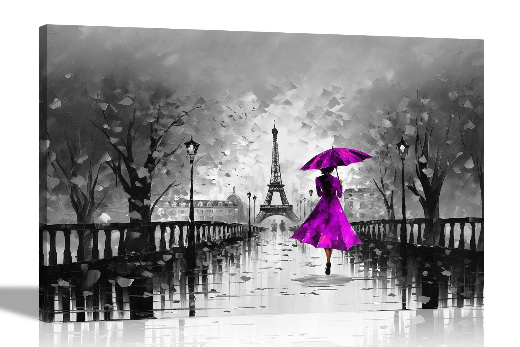 Artley Prints Purple Black And White Black And White Calm Of The Rain In Paris Purple Canvas Wall Art Pictures L Modern Prints | Abstract Artwork For Living Room Bedroom 60 X 40Cm (24 X 16 Inches) A2