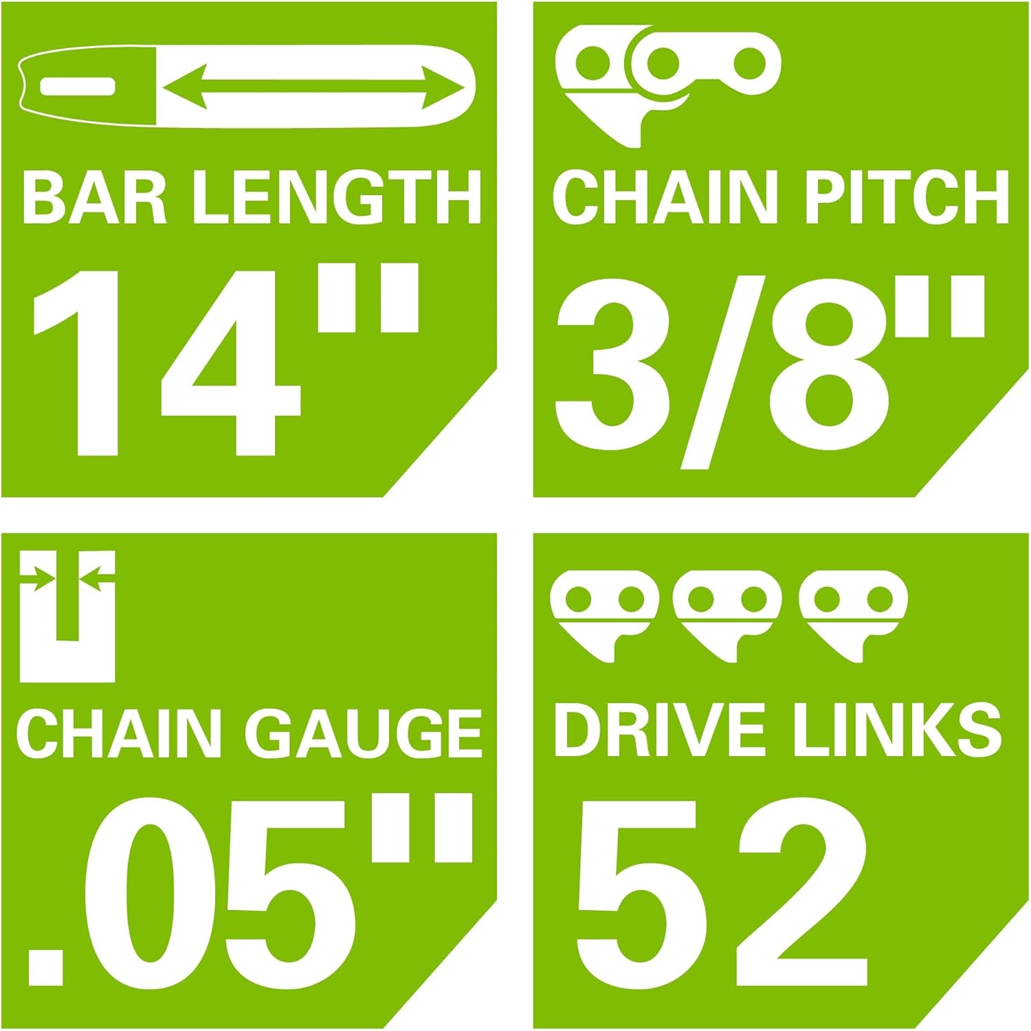 Greenworks 14" Chainsaw Chain, 3/8" Pitch, .050" Gauge, 52 Drive Links, Genuine Greenworks Replacement Part