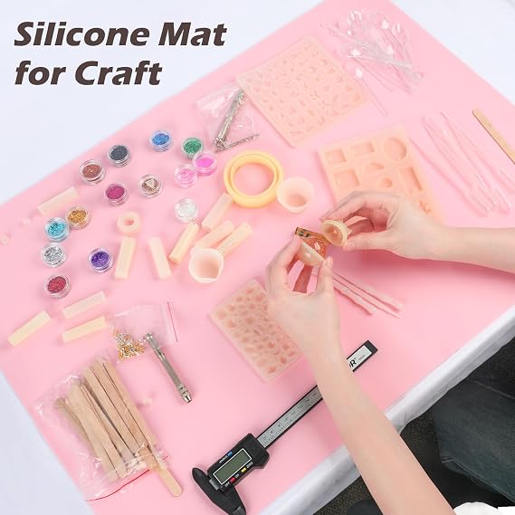 SOSMAR Extra Large Silicone Mats for Worktops 60x40cm, Silicone Sheet for Resin, Craft Painting Mat for Kids, Kitchen Worktop Protector, Heat Resistant, Non-Slip, Waterproof, Pink