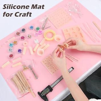 SOSMAR Extra Large Silicone Mats for Worktops 60x40cm, Silicone Sheet for Resin, Craft Painting Mat for Kids, Kitchen Worktop Protector, Heat Resistant, Non-Slip, Waterproof, Pink