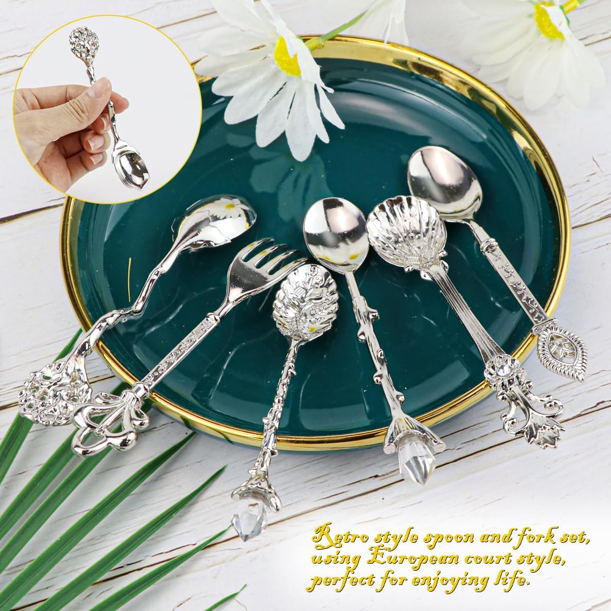 6Pcs Coffee Spoon Carved Teaspoon,Vintage Retro Style Dessert Spoons Silver