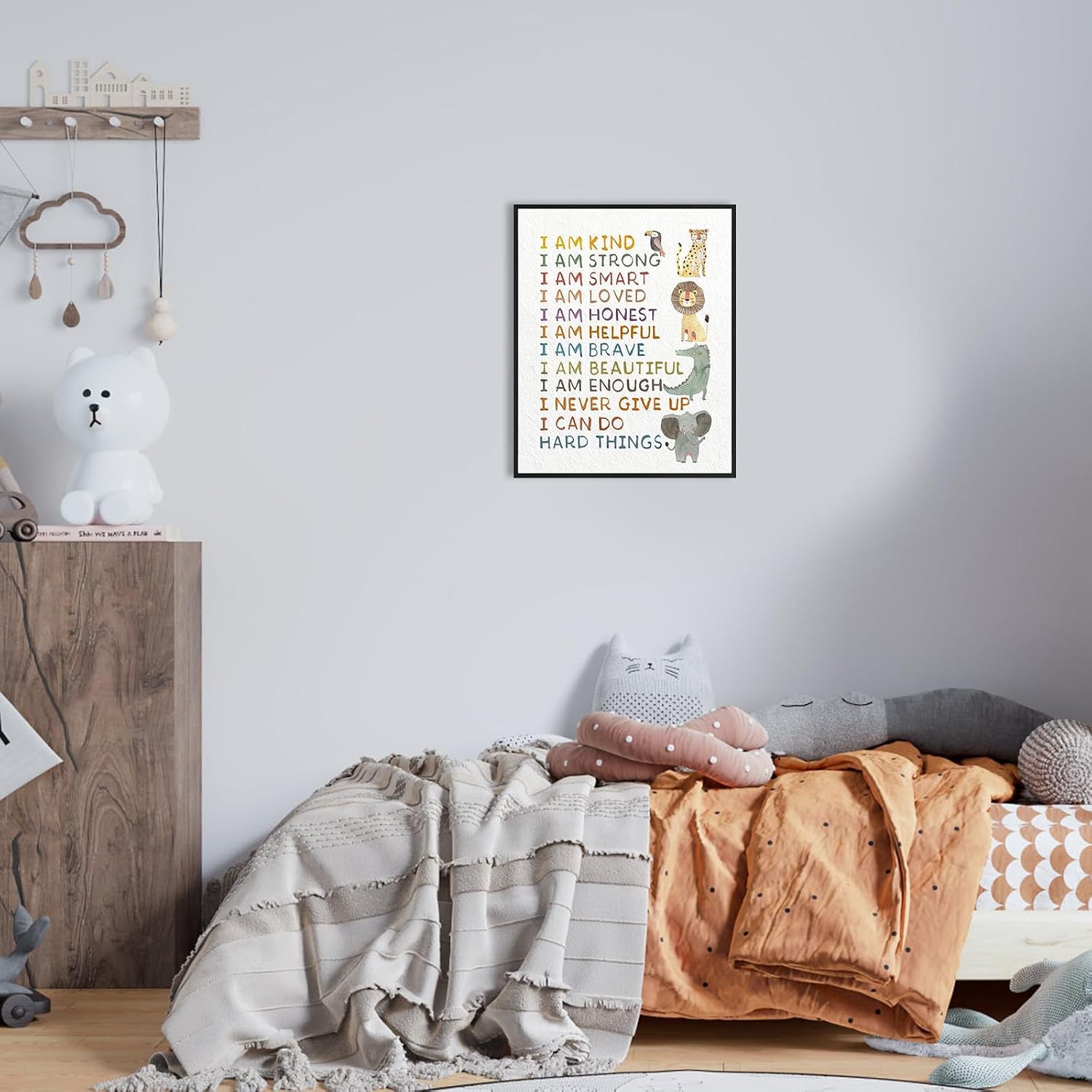 Jungle Safari Nursery Wall Decor: Hold Him a Little Longer Quote Kids Wall Art Framed 12"x15",Giraffe Lion Animal Picture Posters Nursery Art Wall Hanging Decor for Toddler Baby Boys' Rooms