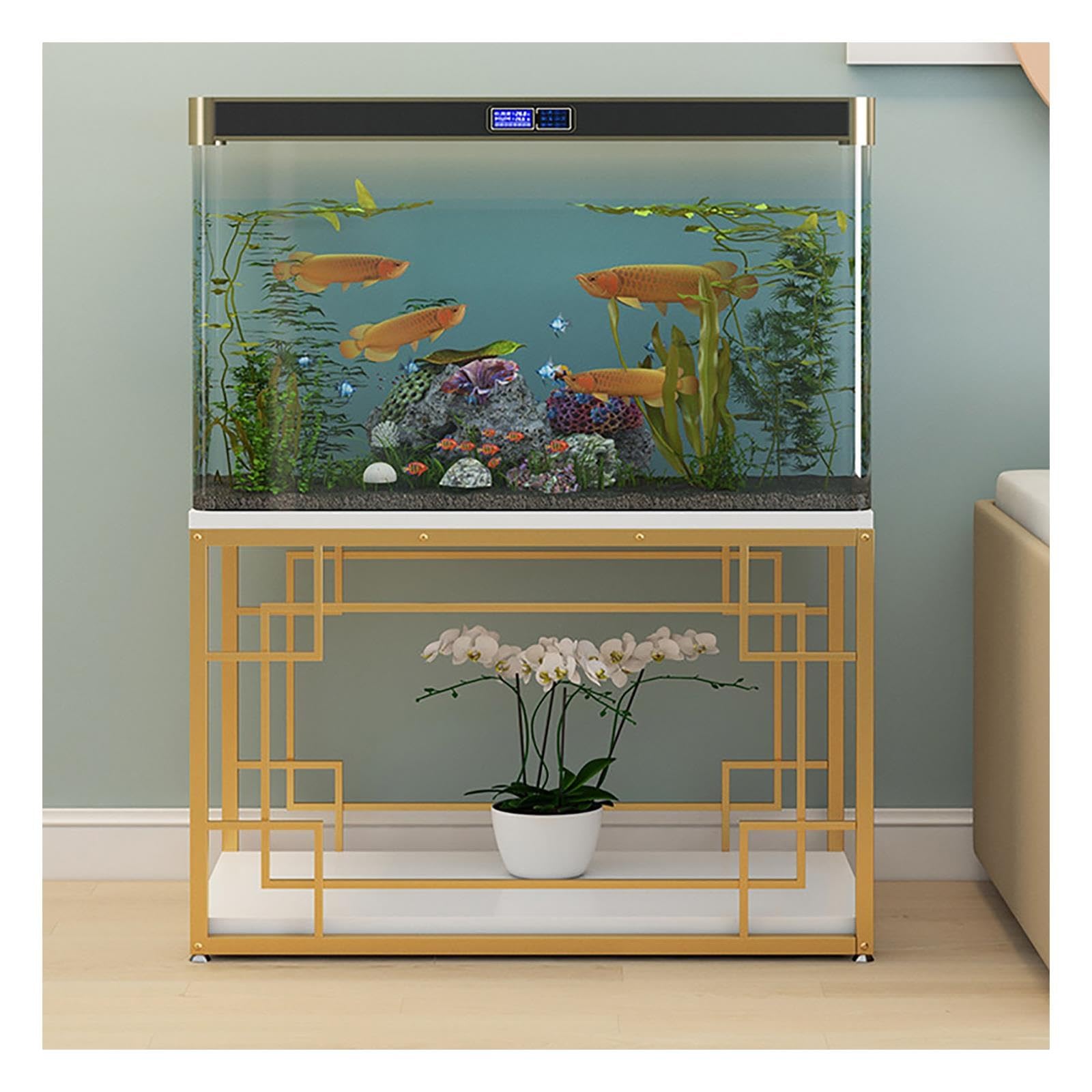 Supporto per Acquario, Acquario con Mobile | Telaio in Acciaio Rinforzato, Ripiano di Stoccaggio a Due Livelli, Portata di 200 kg(Gold A,80x50x70cm/31x20x28in)