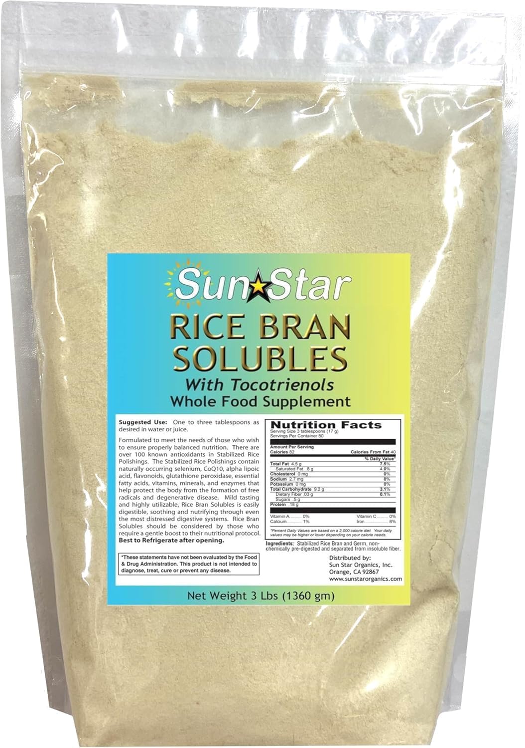 Sun Star Rice Bran Solubles with Tocotrienols (3lb)
