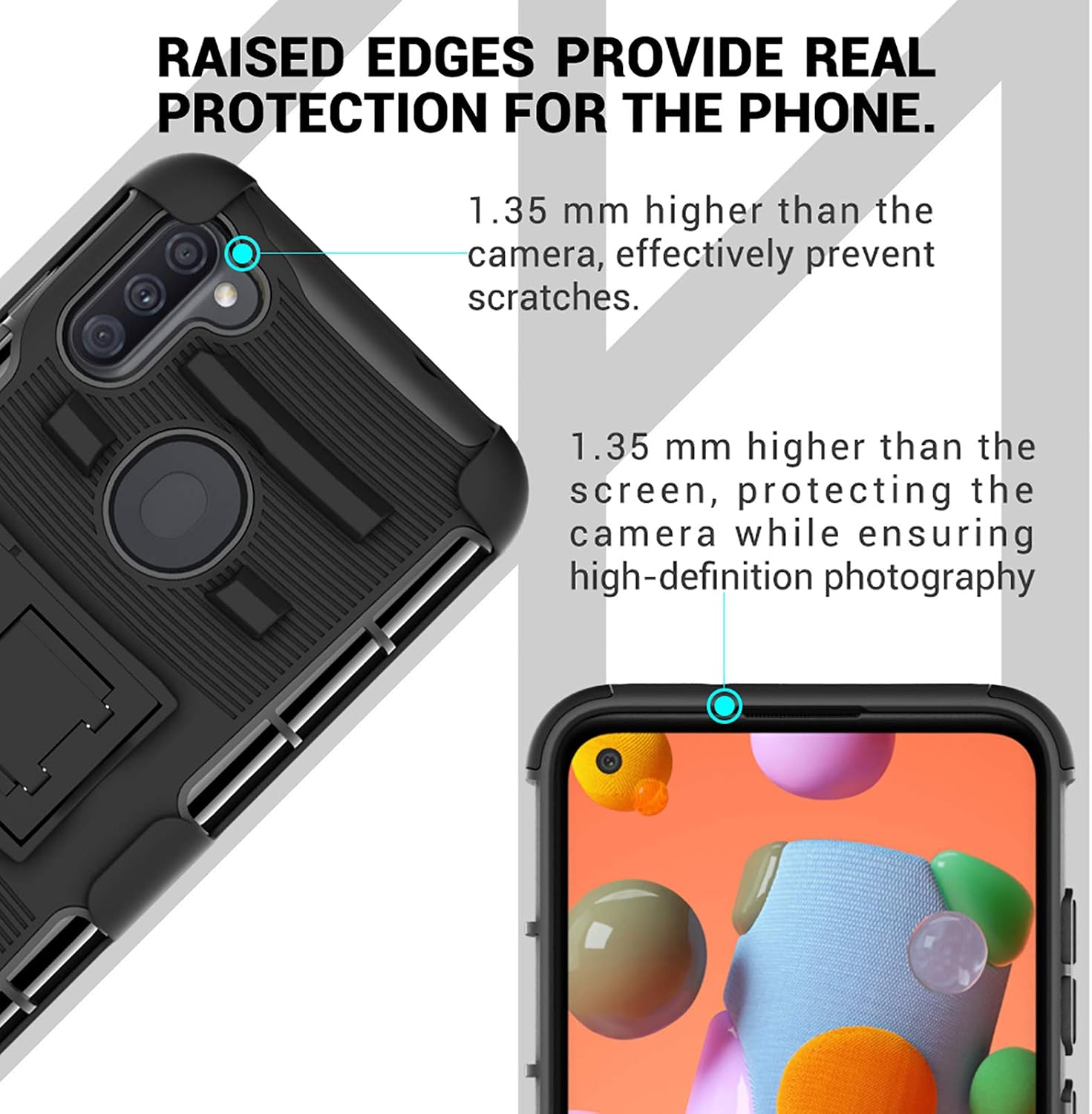 ChangeJ Compatible for Samsung A11 Case, Military Grade Protection with Tempered Glass Screen Protector Holster Belt Clip Amor Case for Samsung Galaxy A11 - Black