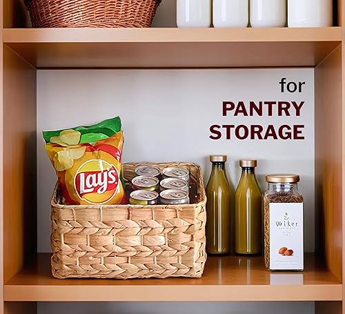 Miniatura 3 de CHI AN HOME Cestas de almacenamiento de mimbre, juego de 6 cestas de jacinto para estantes de 12 x 9 x 6 pulgadas, organizadores de estantes de