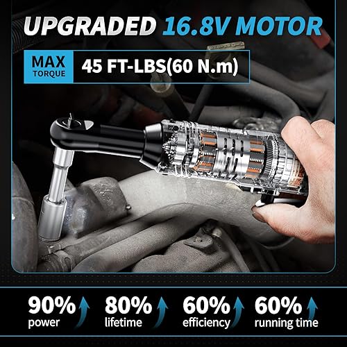 Miniatura 3 de Juego de llaves de trinquete inalámbricas de 38 pulgadas, 40 pies-libras, 550 RPM, trinquete eléctrico de 16.8 V, kit de herramientas de trinquete