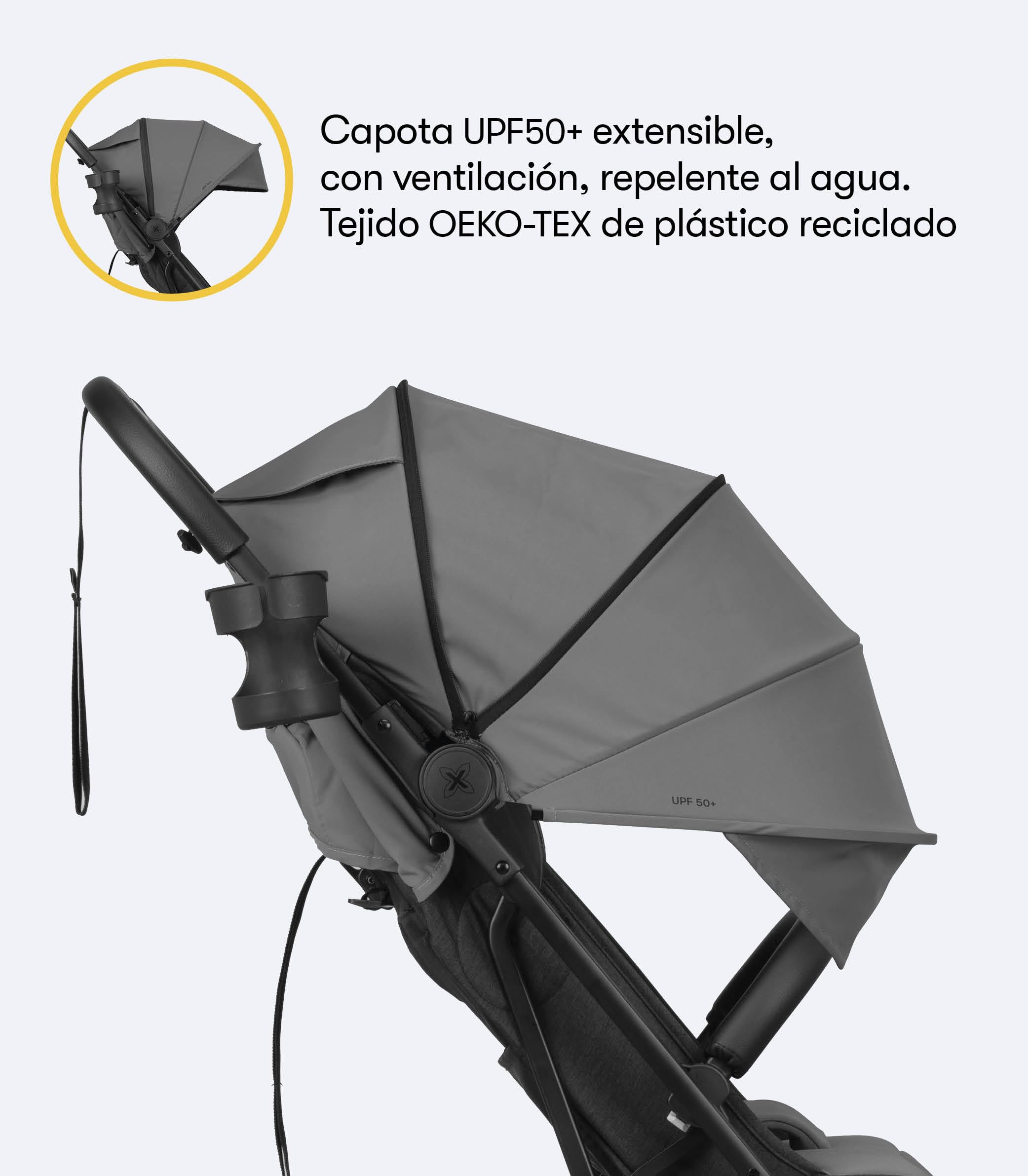 MUNICH Mun10, Silla de Paseo, Sistema de viaje, Silla de Bebe, Fácil plegado, desde el nacimiento hasta 22 kg, Maniobrabilidad, con cubrelluvias, Color Gris
