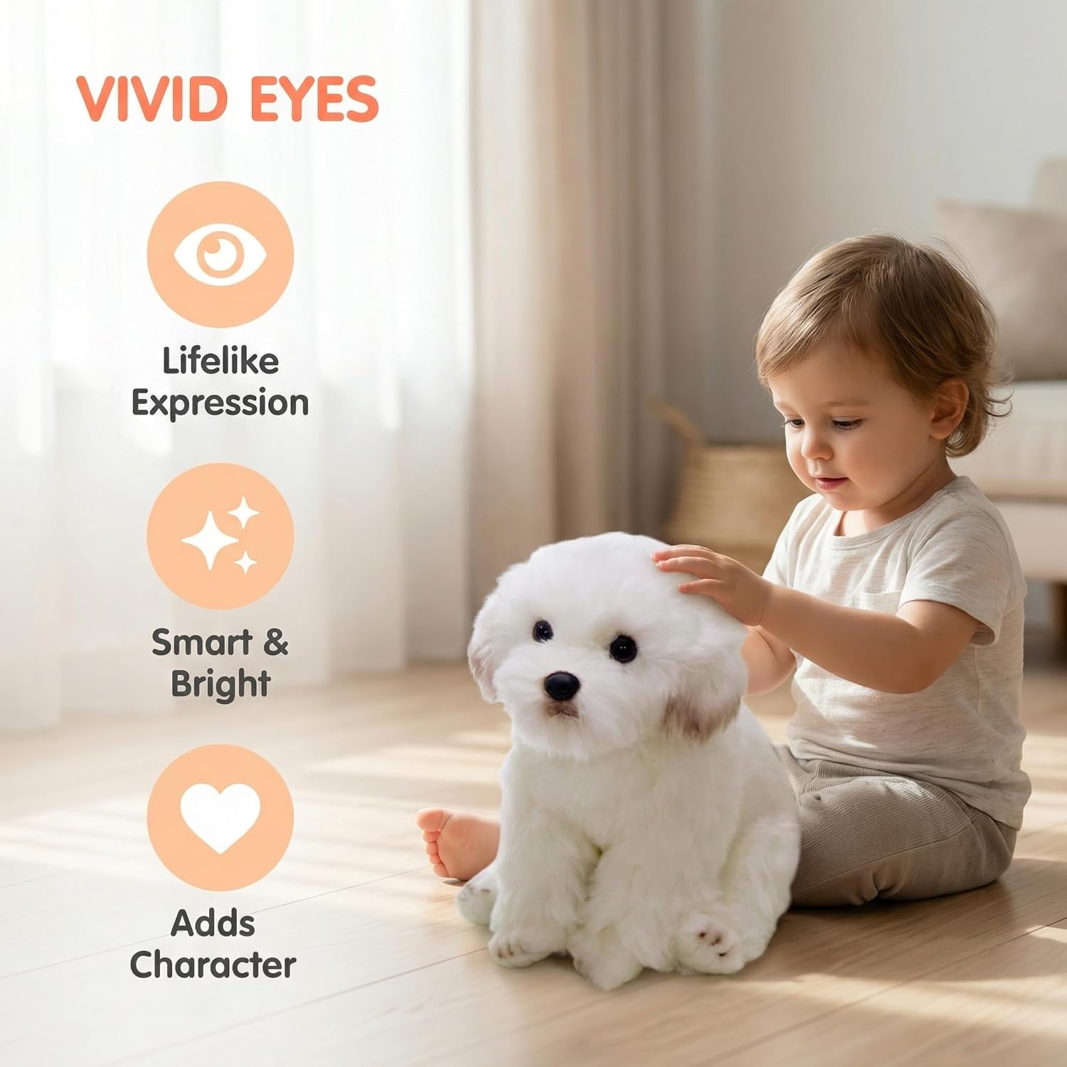 Tiny Heart Maltese Stuffed Animal Dog Plush Toys, Realistic Dog Stuffed Animal Super Soft and Cute White Dog Plush Toys 10inch, Birthday Gifts for Kids Boys and Girls Bedroom Home Decor