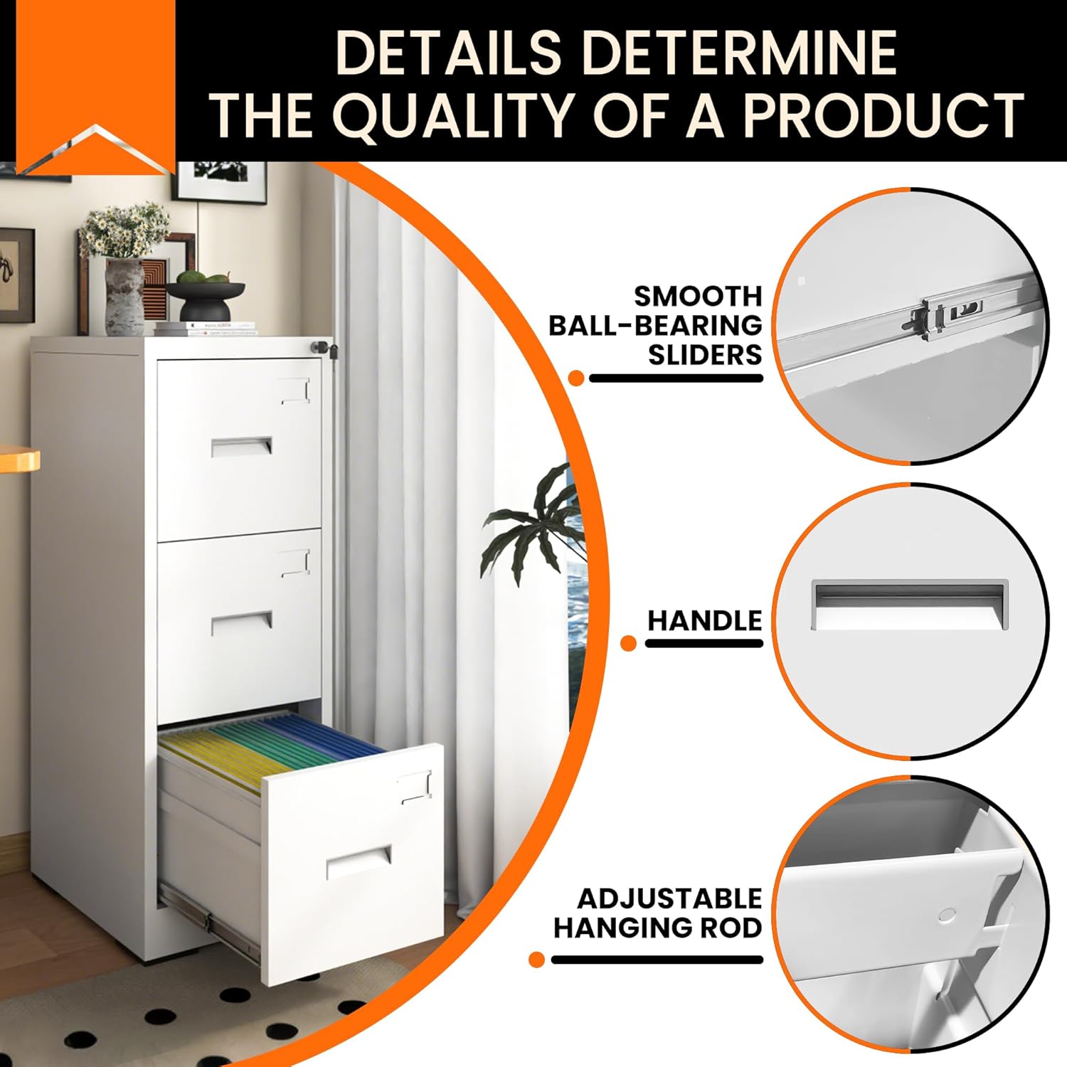 3 Drawer File Cabinet with Lock, Metal Filing Cabinet for Home Office, Vertical File Cabinet for Letter/Legal/A4/F4 Documents, Easy to Assemble Steel Storage Cabinet
