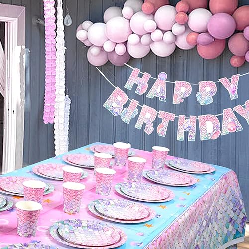 Miniatura 7 de MaitianGuyou Platos desechables de sirena para fiesta, paquete de 40 platos de papel de 9 pulgadas y 40 platos de postre de 7 pulgadas para