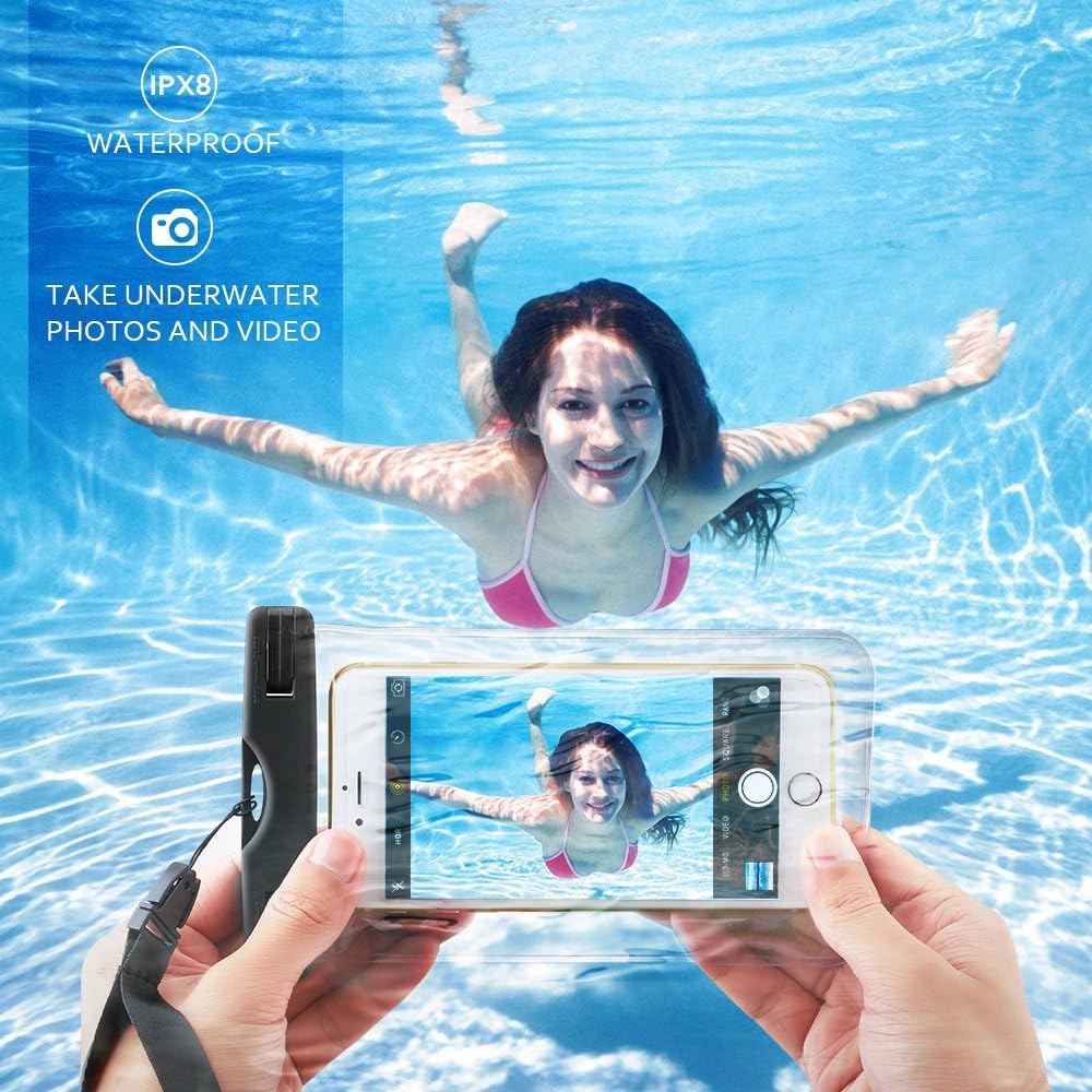 Universal Waterproof Case, WJZXTEK Waterproof Phone Pouch Dry Bag with Sensitive PVC Clear Screen for iPhone 11 Xs XR X 8 Plus 7 Plus 6S Plus Note 5 S7 S6 Edge LG, Phones Up to 6.5 Inches（Black）