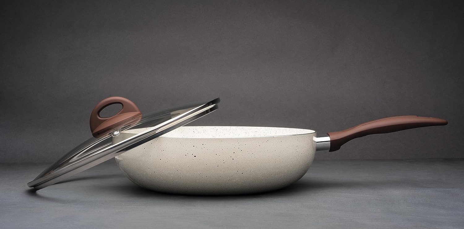 Wok com tampa e fundo de indução, Cerâmic Life, 3,4L, 28cm, Vanilla, BRINOX REVESTIDOS