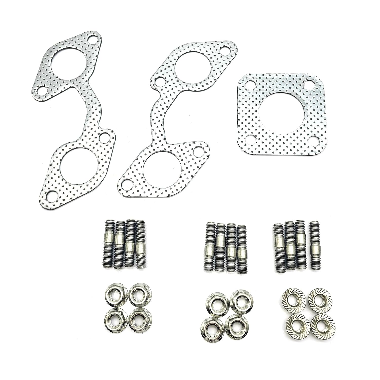 Exhaust Gasket Set +Exhaust Manifold Muffler Gasket +12PCS Stud & NUT 02156-50080 15221-91530 1A091-12360 1A091-12350 15263-12370 for Kubota V2203 V2003 V2403 V1902 V1702 V1903 Engine