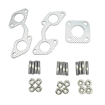 Exhaust Gasket Set +Exhaust Manifold Muffler Gasket +12PCS Stud & NUT 02156-50080 15221-91530 1A091-12360 1A091-12350 15263-12370 for Kubota V2203 V2003 V2403 V1902 V1702 V1903 Engine