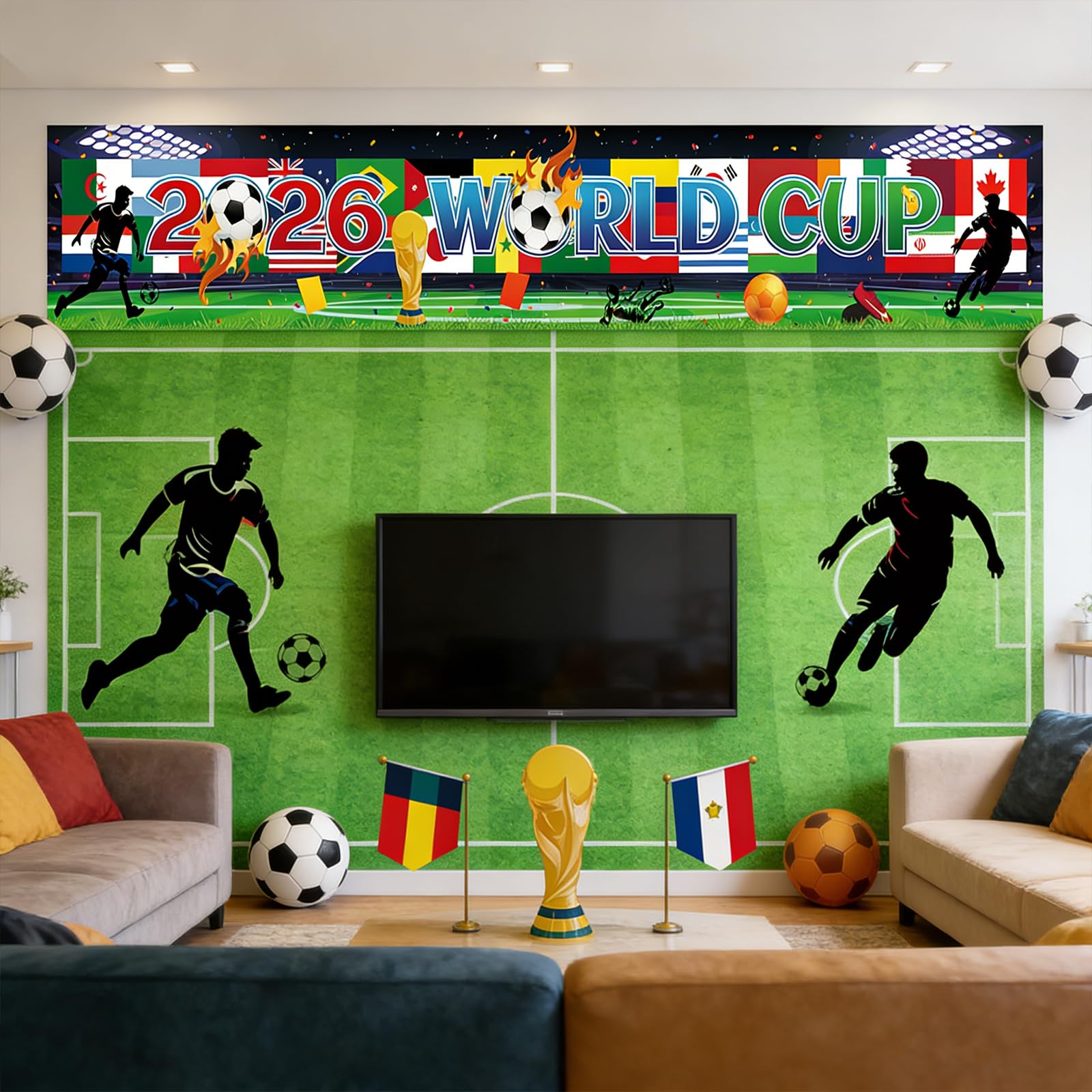 World Cup Ball 2026 Flag Bunting 300x50cm International Flags Decorations Around The World Backdrop Inch Soccer Stadium Atmosphere Background for Soccer Party,Bar,Home - Image 3