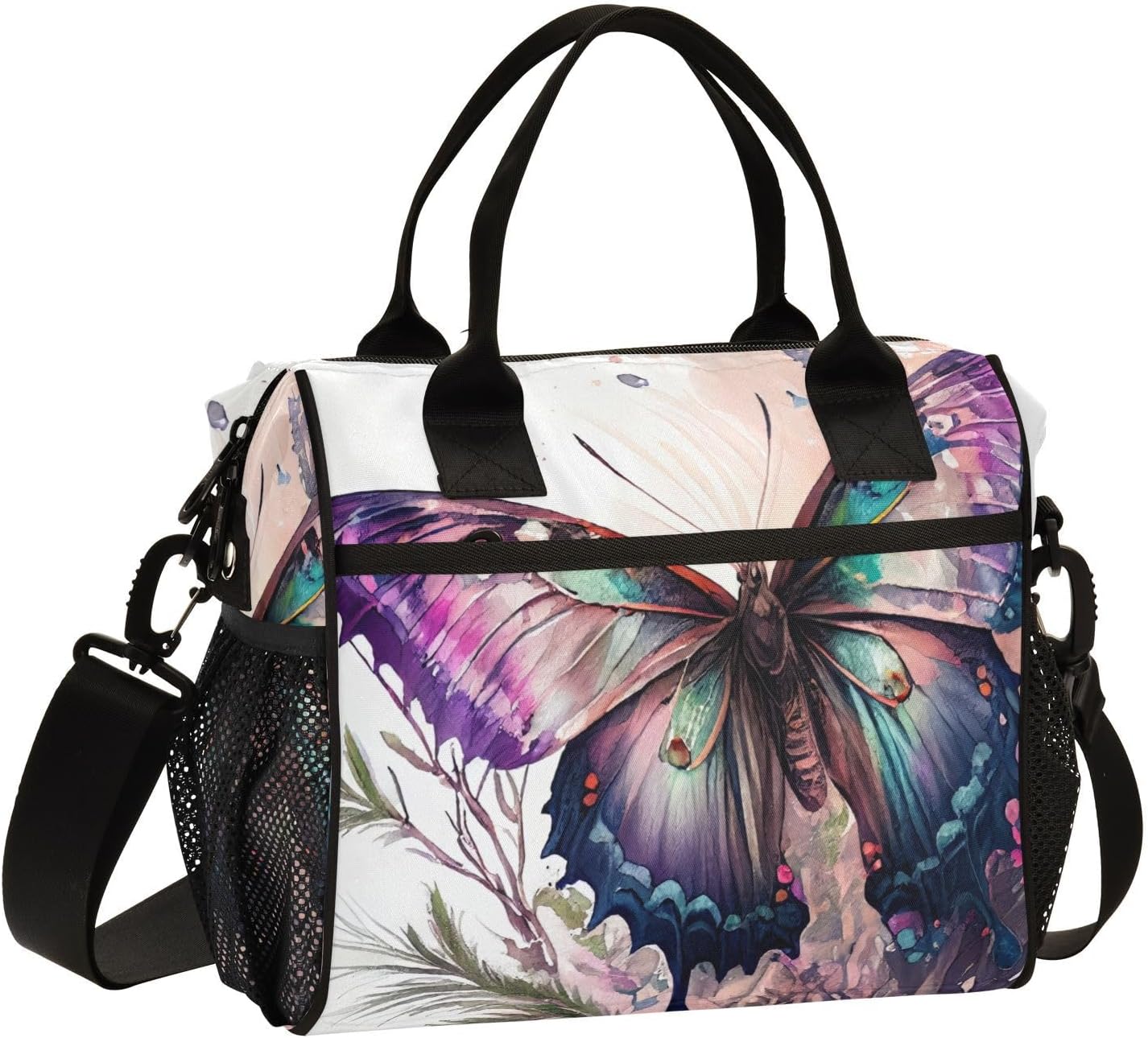 Butterfly Flying Lunch Bag for Men/Women, Insulated Leakproof Lunch box, Reusable Portable Large Lunch Tote Bag with Adjustable Shoulder Strap for Work/Picnic 11.8 X 11.4 X 6.2 in