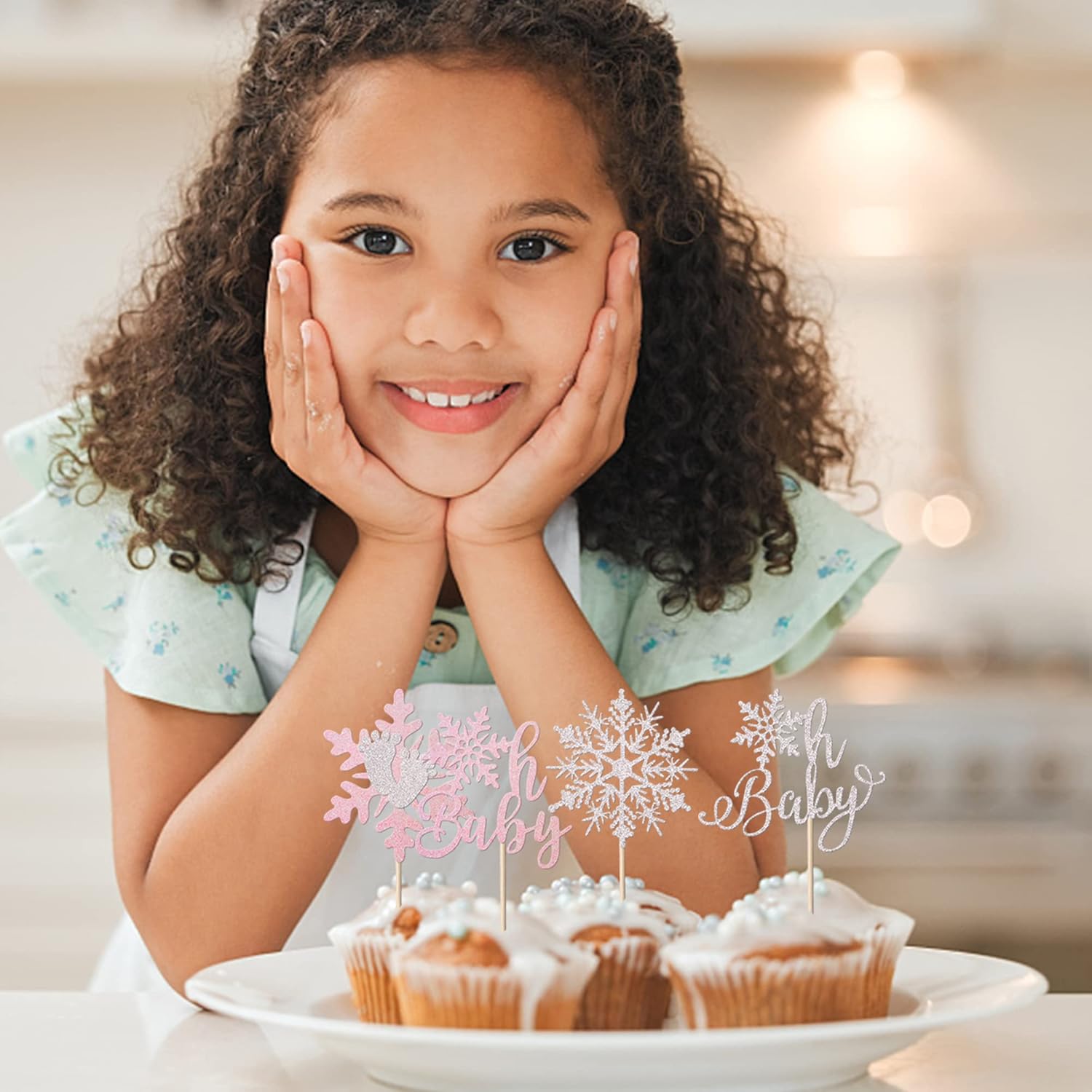 24 Pack Snowflake Cupcake Toppers Glitter Winter Oh Baby Cupcake Picks Winter Frozen Cake Decorations Snowflake Christmas Baby Shower Kids Birthday Party Supplies Pink - Image 5