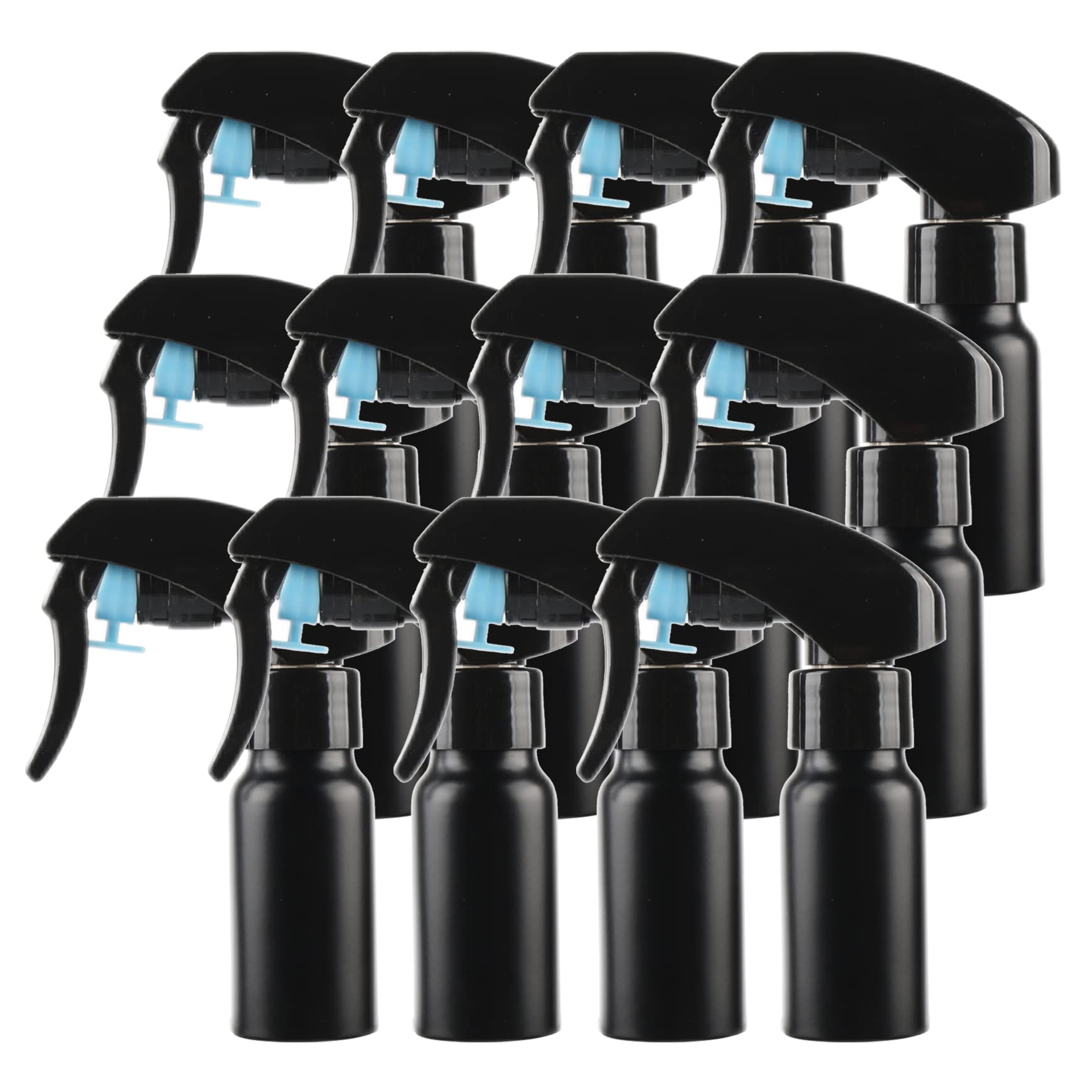 12 Stück 30 ml Leere Aluminium Sprühflasche mit Schwarz Sprühkopf Feinen Nebel Wassersprüher Zerstäuber für Pflanzen Blumen Reinigung Garten Kosmetik Küche Reinigung Friseur, Trichter