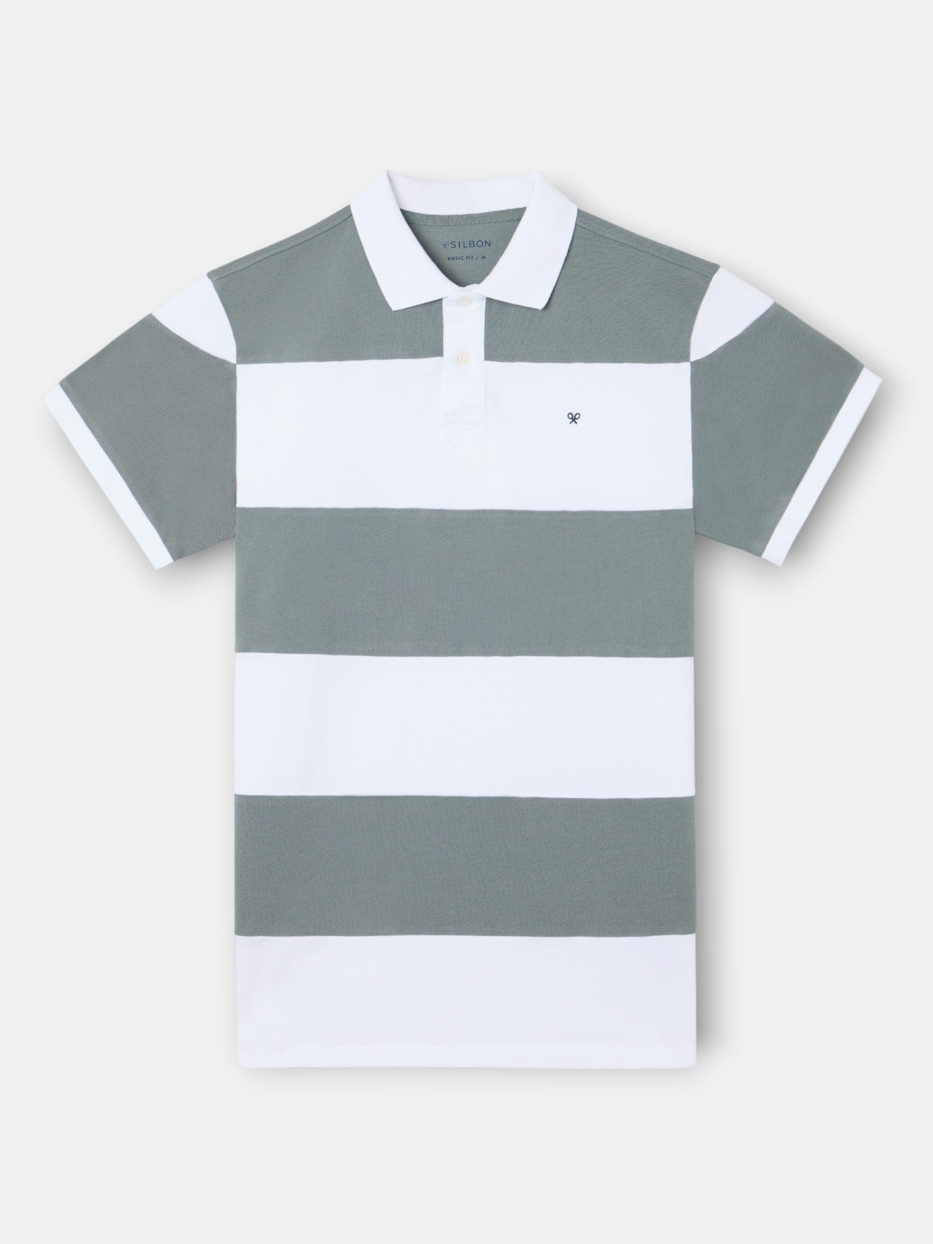 SILBON Polo Manga Corta Rayas Anchas Manga Corta para Hombre