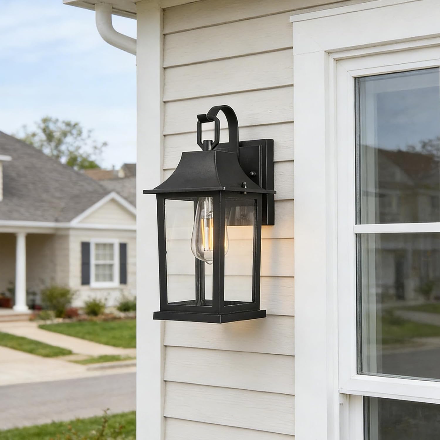 Outdoor Sconce Lights，Black 13 inch Outdoor Wall sconces，Aluminum & Tempered Glass Exterior Sconce，Waterproof Rustproof Porch Lighting for Front Door，Garage，Patio