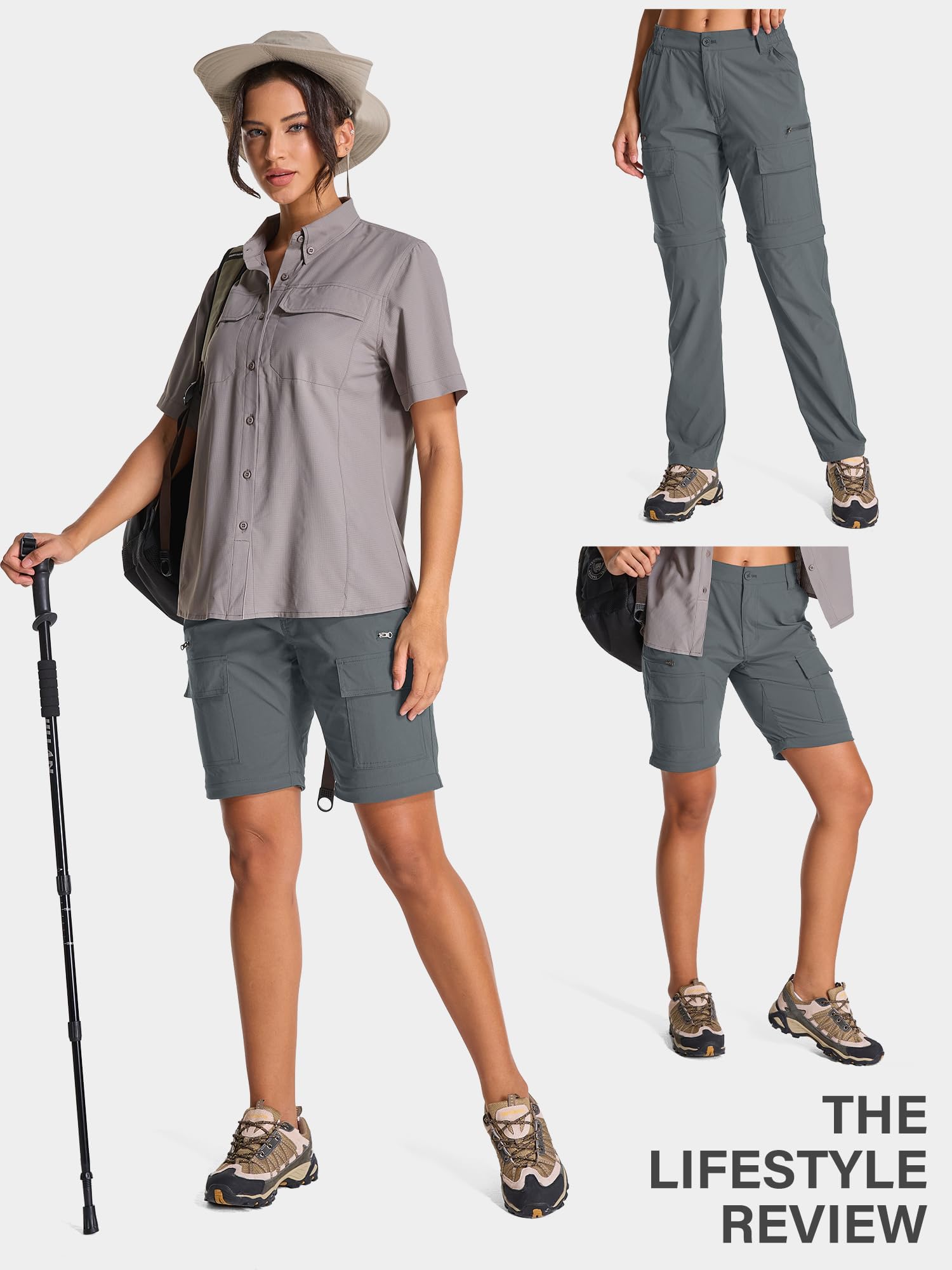 Jessie Kidden Pantalones impermeables para mujer, para caminar, senderismo, convertibles, ligeros, de secado rápido, UPF 50+, protección UV, con cremallera
