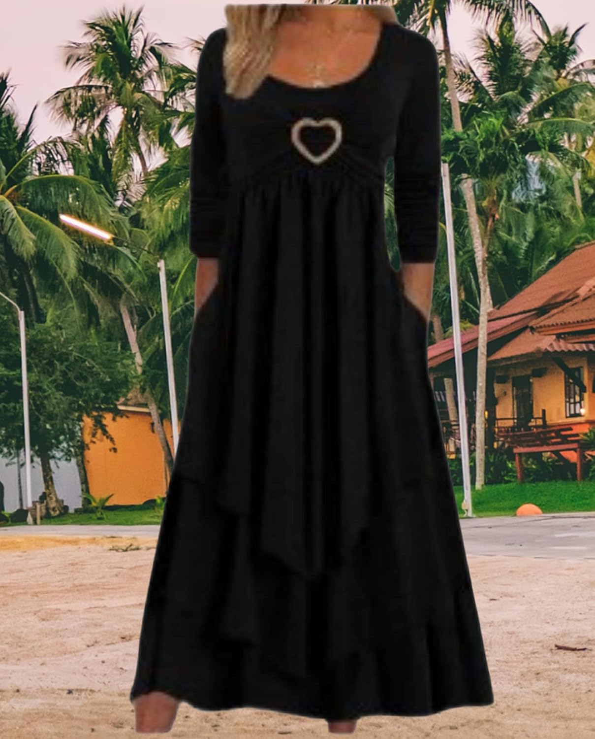 LIZALIG Wedding Guest Dresses for Women Elegant Solid Long Sleeve Ruffle Irregular Hem A Line Flowy Maxi Dress with Pockets - Image 6