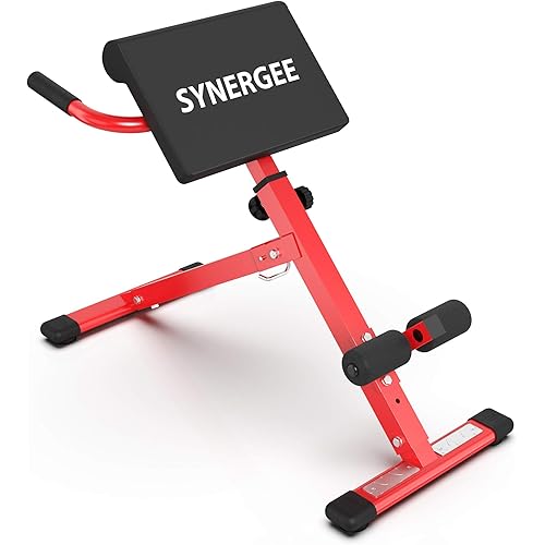 Synergee Roman Chair. Red Coated Steel Hyperextension Machine. GHD Ab Bench for Lower Back Workout, Hyper Exercises.