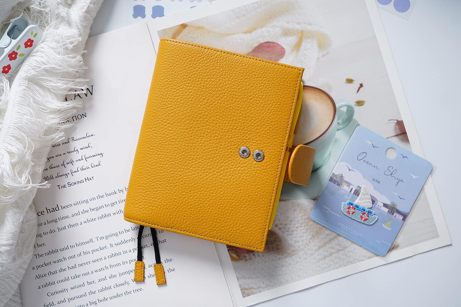 Moterm Leather Cover for A6 Notebooks - Fits Hobonichi Original, Stalogy and Midori MD Planners, with Pen Loop, Card Slots and Back Pocket (Pebbled-Mustard, A6+)