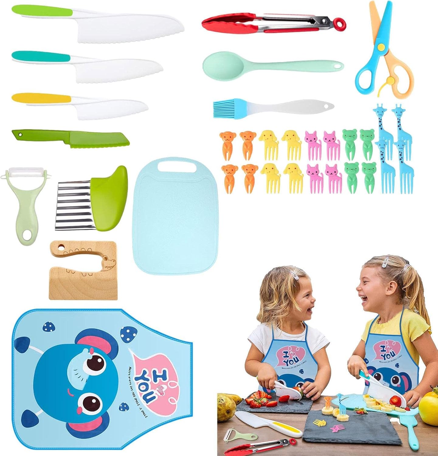 33 Pieces Montessori Wooden Kids Kitchen Knife, Kids Knife Set Include Wood Kids