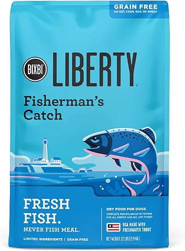 BIXBI Liberty - Alimento seco para perros sin granos, pesca de pescador, 22 libras, pescado fresco, sin harina de pescado, suavemente al vapor y