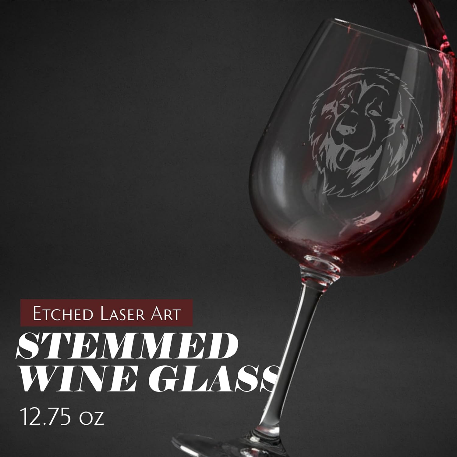 Caucasian Shepherd Dog Themed Etched 12.75oz Wine Glass