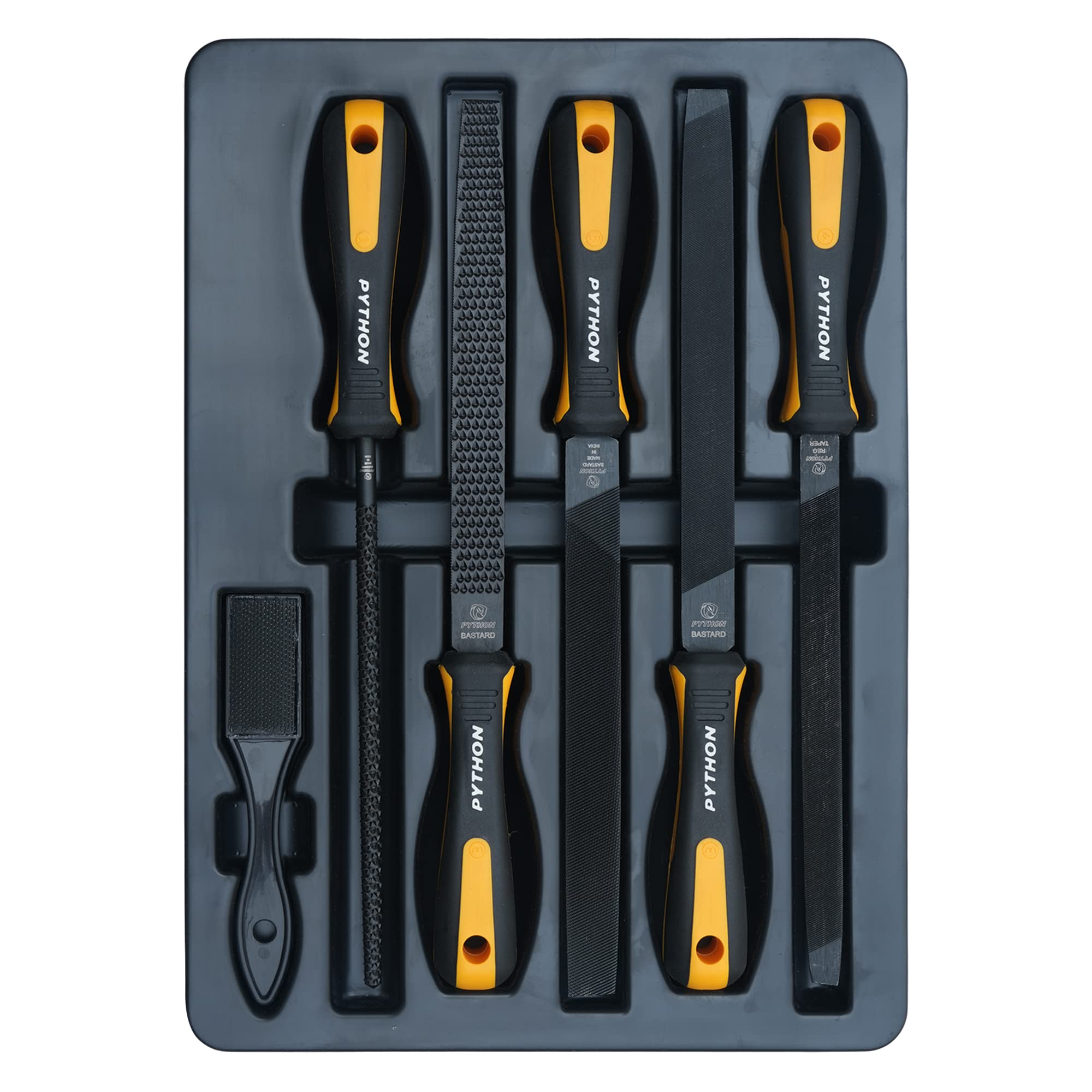 Python Pro Black Oxide Steel File Set Soft Grip Handle in Premium Storage Tray Steel Bristle Brush 6Pcs 8”/200MM (B0BQC51BWG) Amazon Price History, Amazon Price Tracker