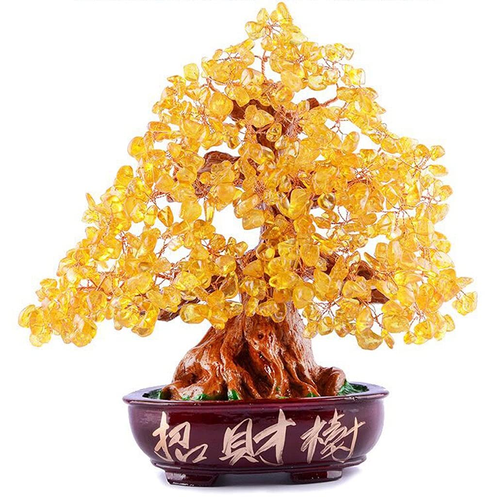 Amogeeli Feng Shui Kristall-Geldbaum | Heilstein Bonsai Mit Keramiktopf | Für Positive Energie & Wohlstand