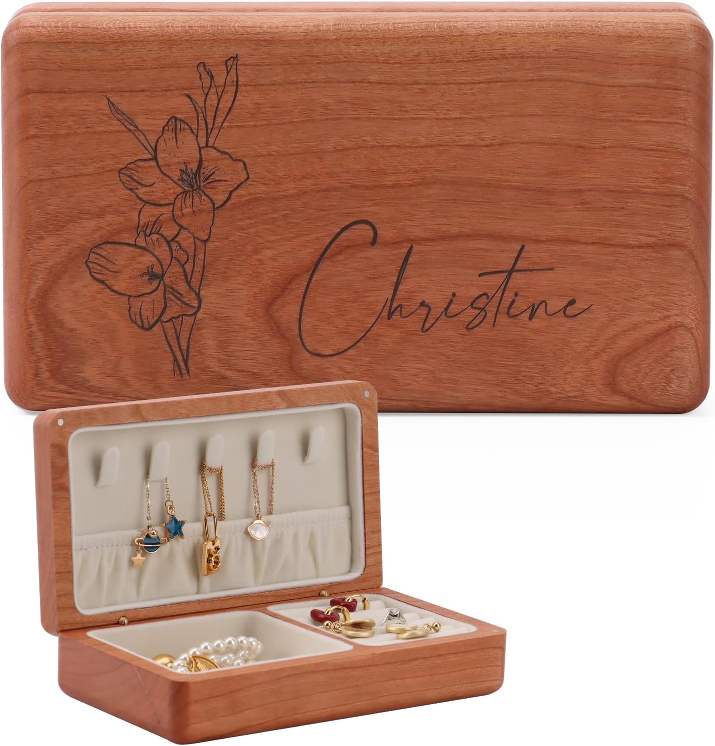 Personalized Gifts for Women Custom Wooden Jewelry Box with Birth